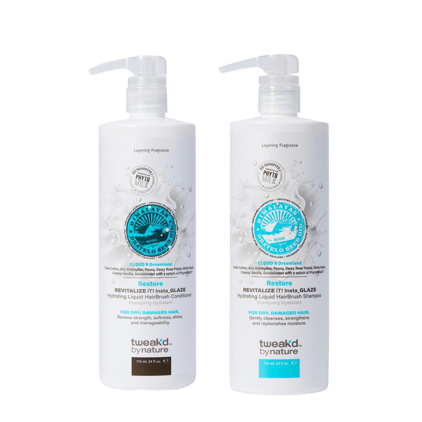 Tweak'd by Nature Cloud 9 Dreamland REVITALIZE iT! Insta Glaze Liquid Hairbrush Shampoo & Conditioner
